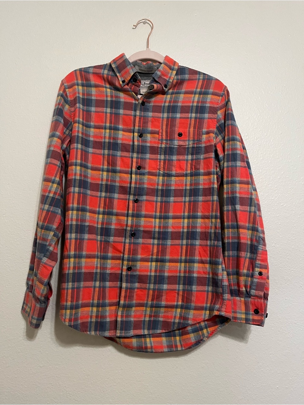 L.L. Bean Men's Scotch Plaid Flannel Fall Shirt Slightly Fitted Small/RegularFit